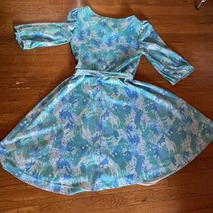 Vintage 70s Blue Summer Stretchy Dress Medium